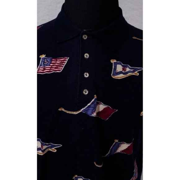 Round Tree & Yorke Mens XL Blue Flags Short Sleeve 4 Button Pullover Polo Shirt - Picture 3 of 12